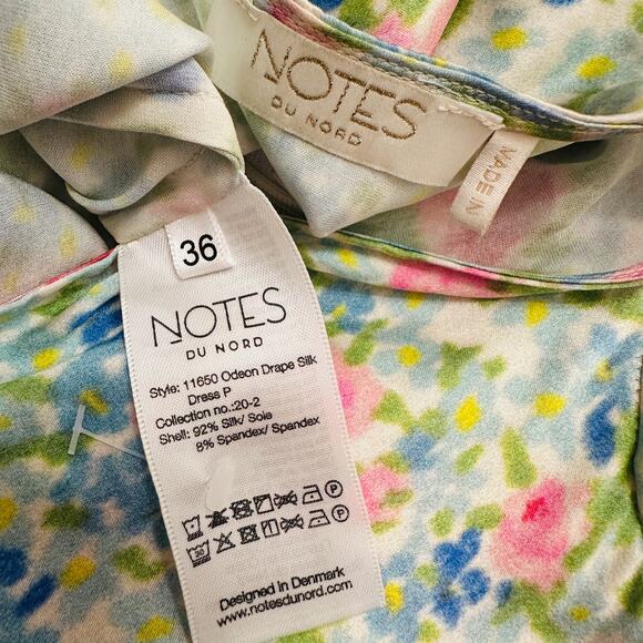 NOTES DU NORD Designer Pink Blue & Green Ruffle Floral Maxi Silk Dress – US 6/8 - Picture 10 of 16